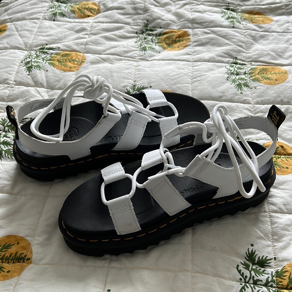Dr. Martens White Lace Up Platform Sandals - 8